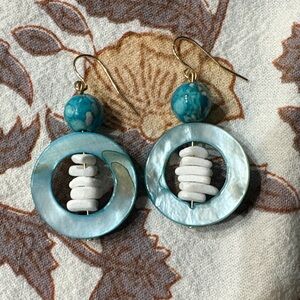Turquoise and White Shell Earrings